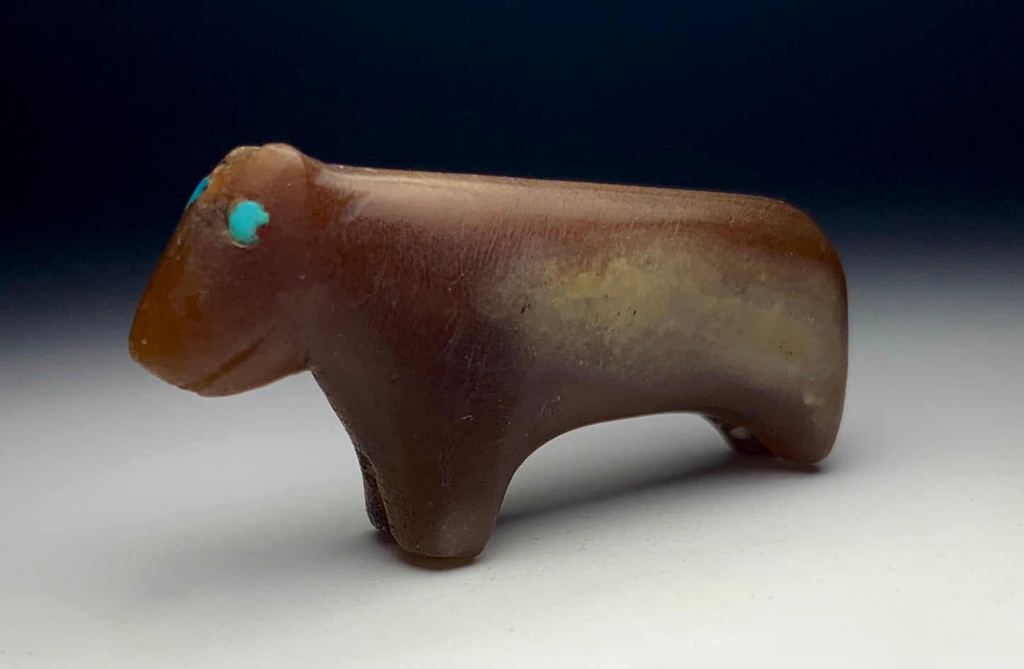 Mid Century Native Zuni Carved Honey Travertine Bear Fetish By Theodore Kucate (d.)