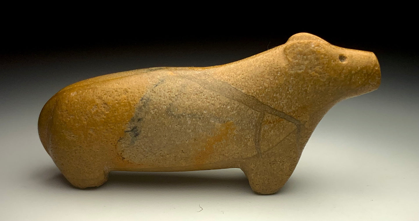 Mid Century Native Zuni Carved Stone Bear Fetish By Old Man Acque (d.)