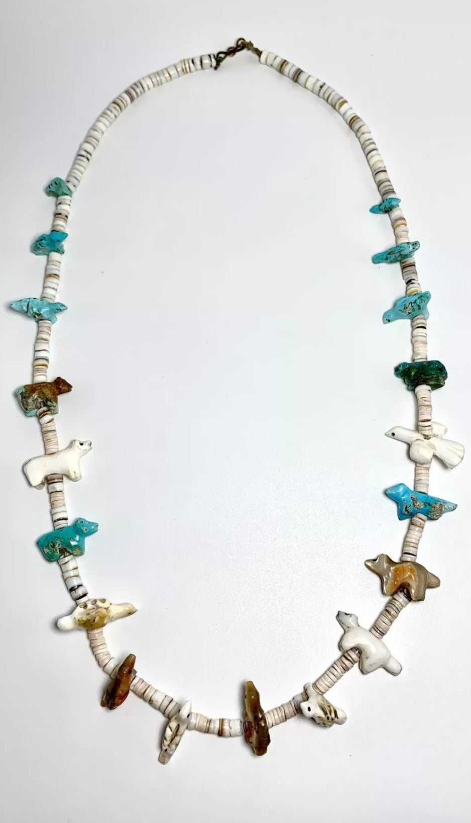 1940s Native Zuni Carved Multi Stone Bird Fetish Necklace By Leekya Deyuse (d.)