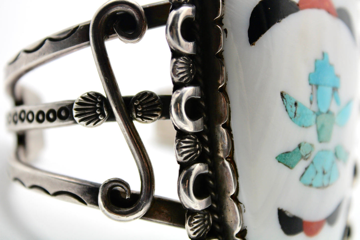 Finest Large Native Zuni Sterling Silver Inlay Knifewing Cuff/Bracelet By Dan Simplicio & Unknown Zuni Inlay
