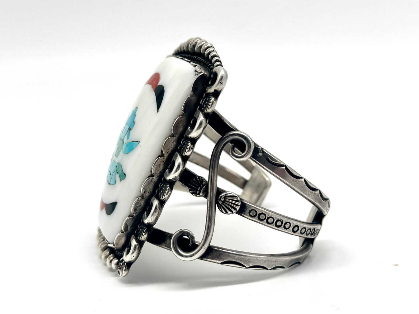Finest Large Native Zuni Sterling Silver Inlay Knifewing Cuff/Bracelet By Dan Simplicio & Unknown Zuni Inlay