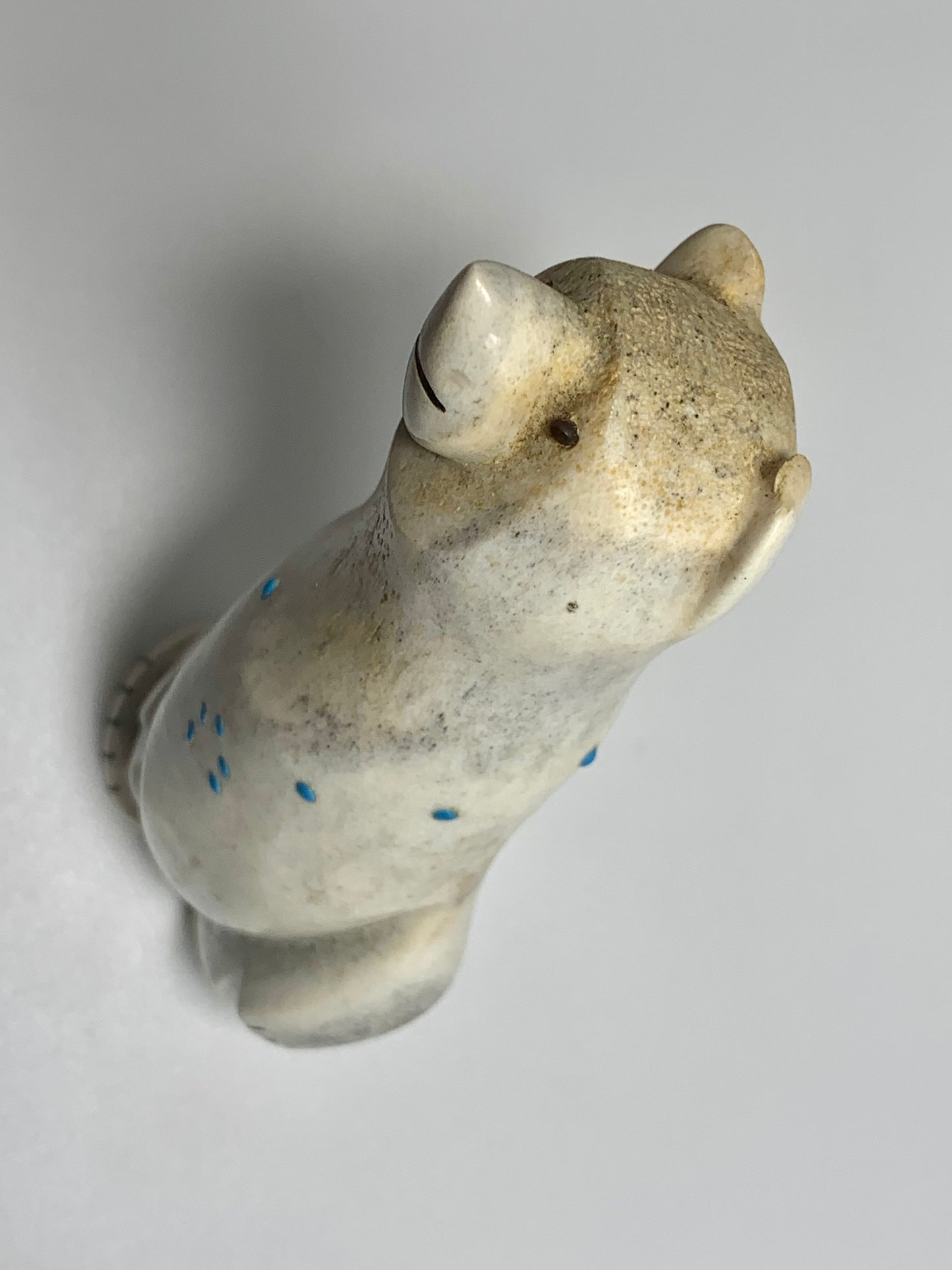 1990s Native Zuni Carved Deer Antler Bear Fetish By Gabe Sice With Ribbon