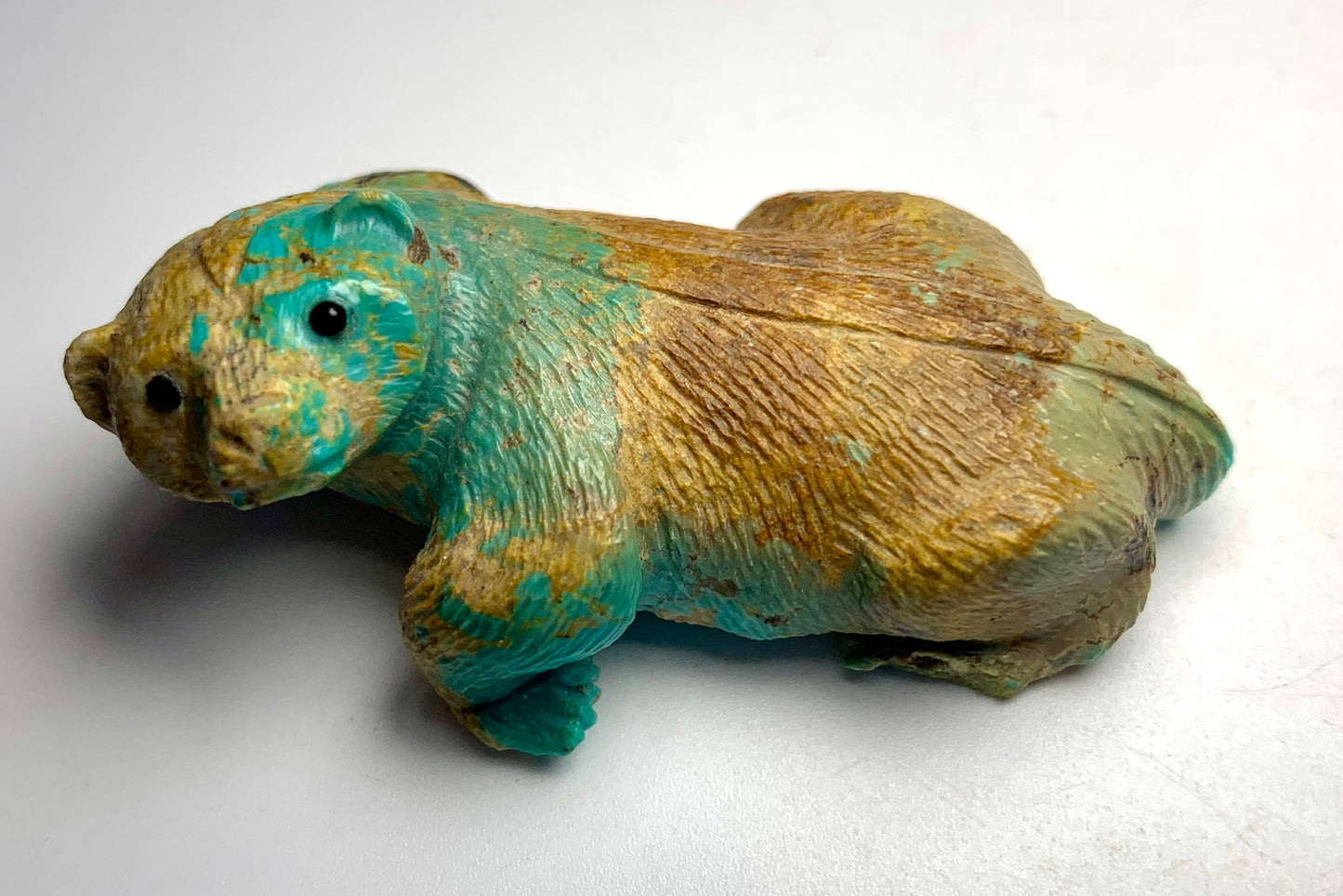 Native Zuni Carved Turquoise Badger Fetish By Travis Lasiloo (d.)