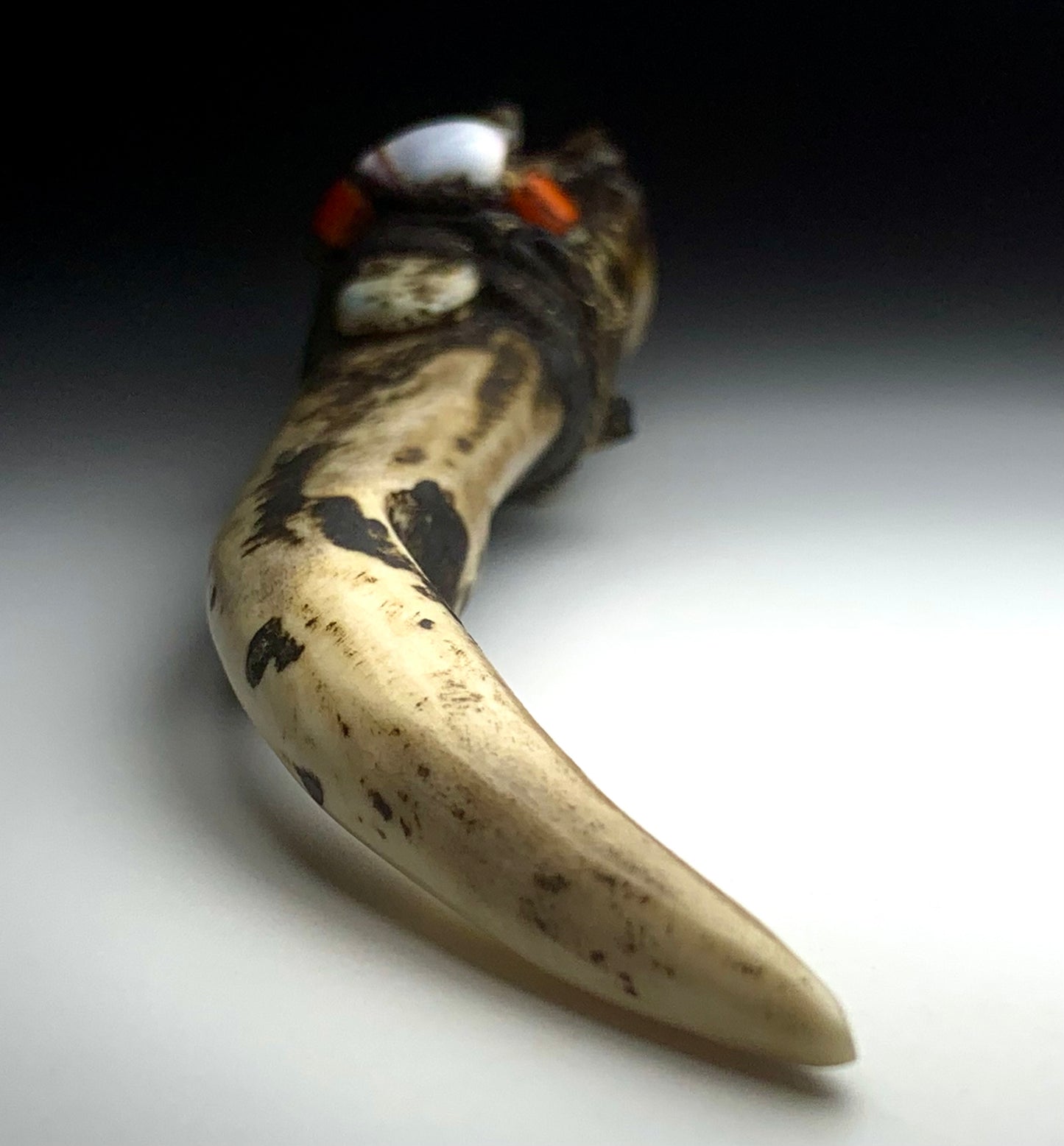 Mid Century Native Zuni Carved Deer Antler Wolf Fetish By Teddy Weahkee (d.)