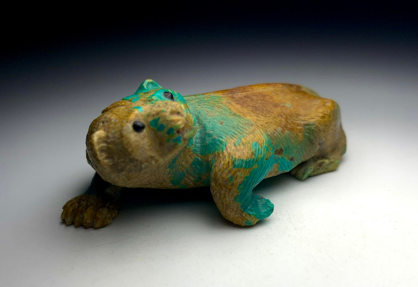 Native Zuni Carved Turquoise Badger Fetish By Travis Lasiloo (d.)