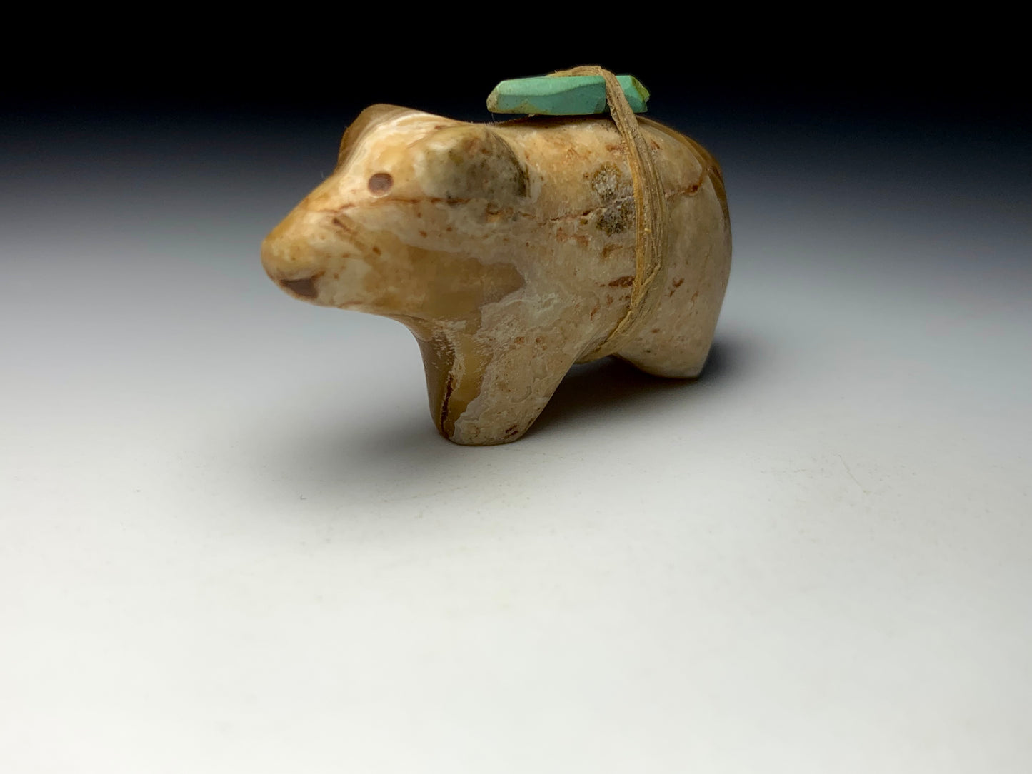 Mid Century Native Zuni Carved Honey Travertine Bear Fetish By Leo Poblano (d.)