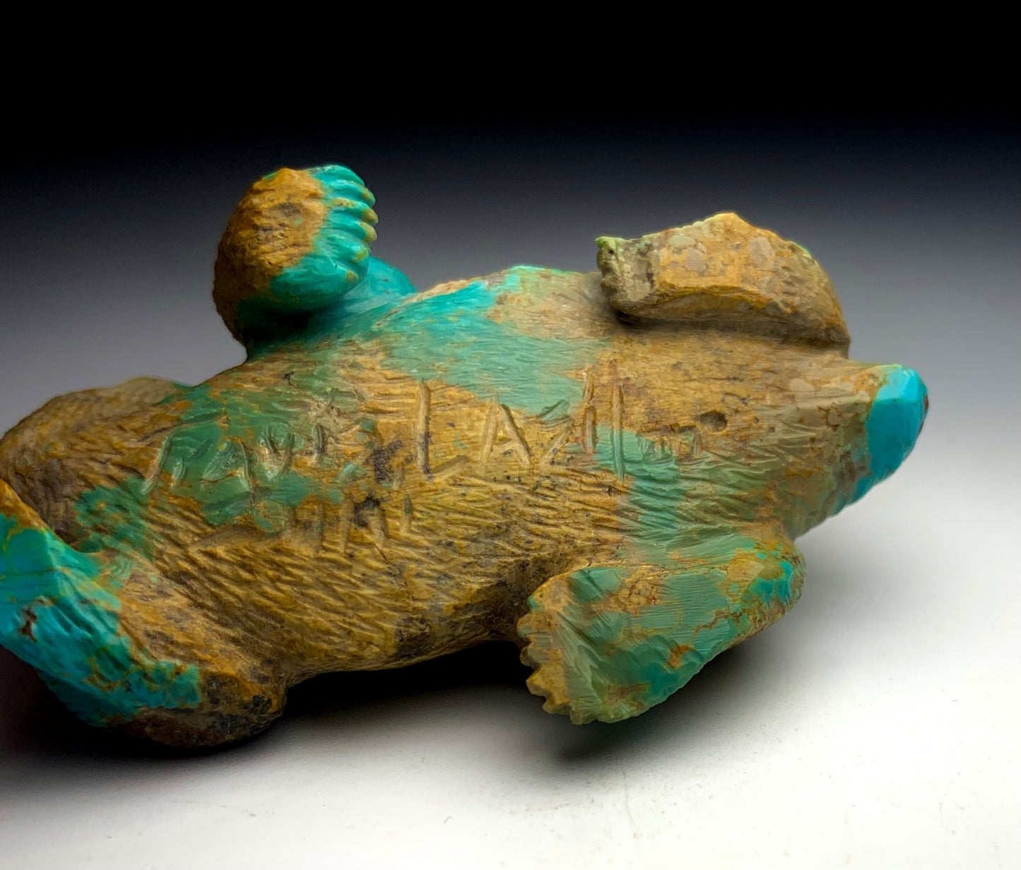 Native Zuni Carved Turquoise Badger Fetish By Travis Lasiloo (d.)