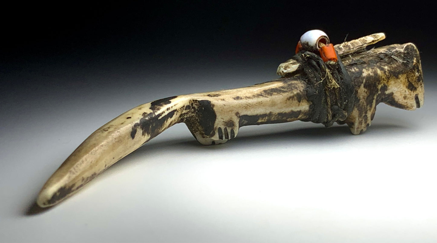 Mid Century Native Zuni Carved Deer Antler Wolf Fetish By Teddy Weahkee (d.)