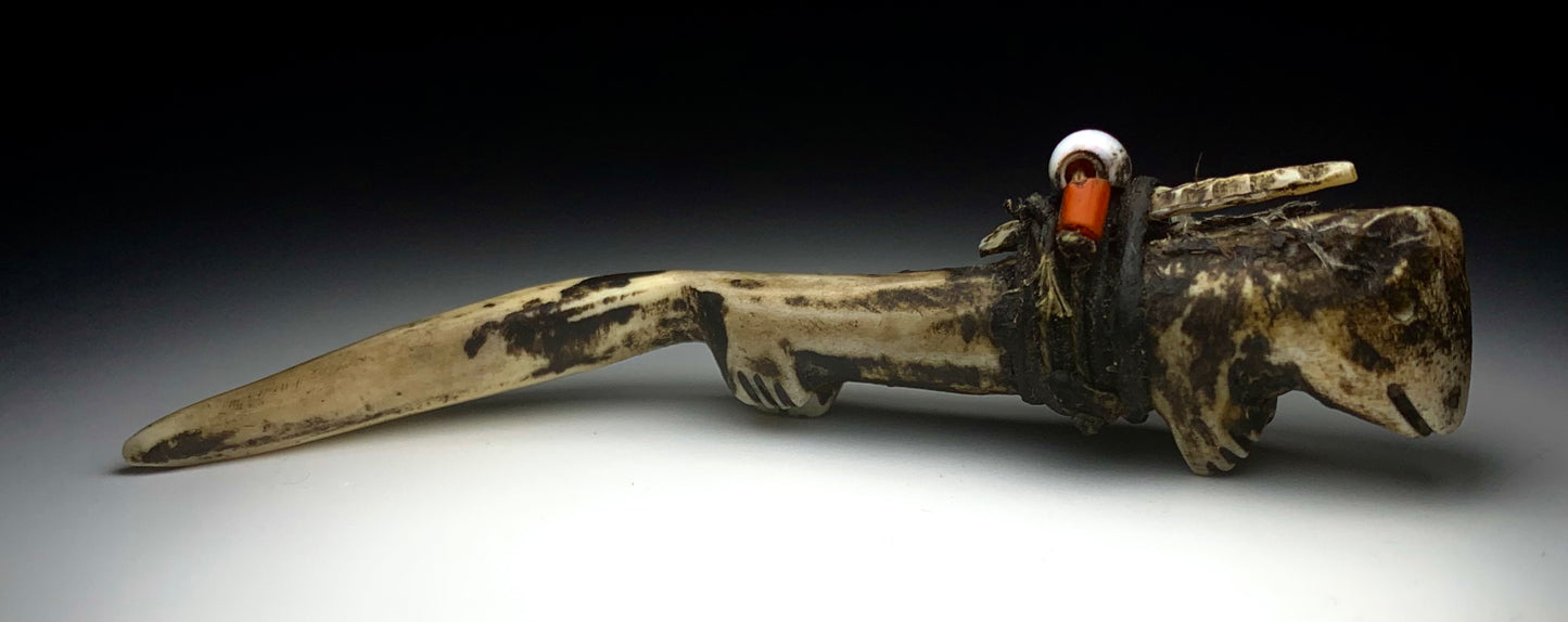 Mid Century Native Zuni Carved Deer Antler Wolf Fetish By Teddy Weahkee (d.)