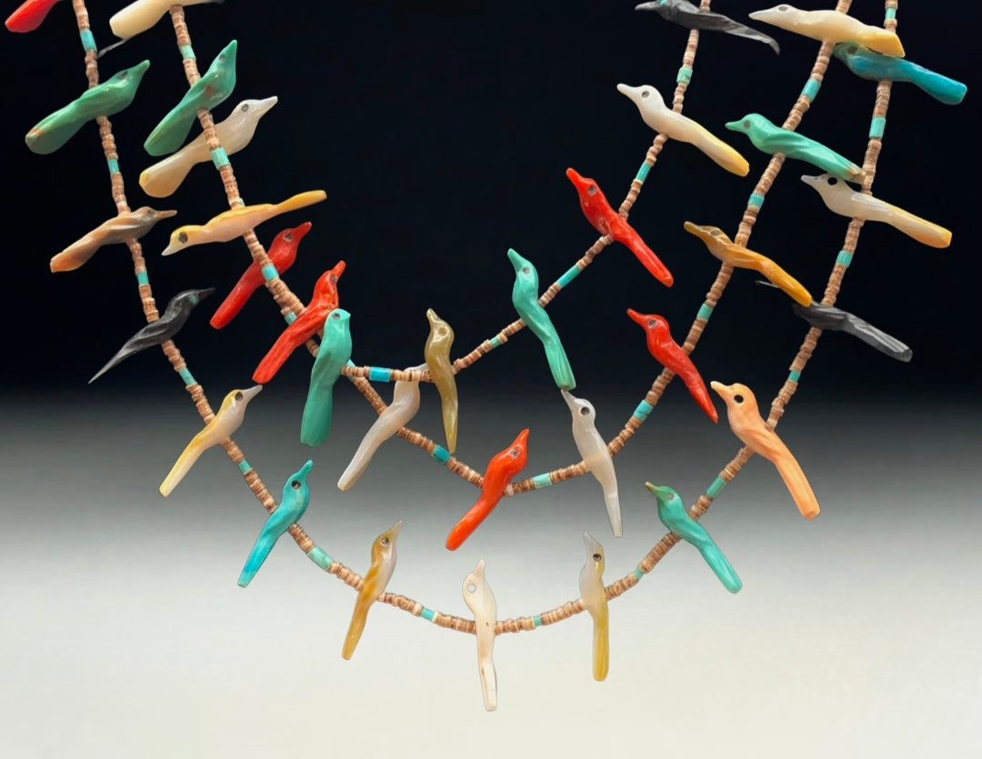 1970s Native Zuni Carved Muti Stone Bird Fetish Necklace By George Haloo Chee Chee (d.)