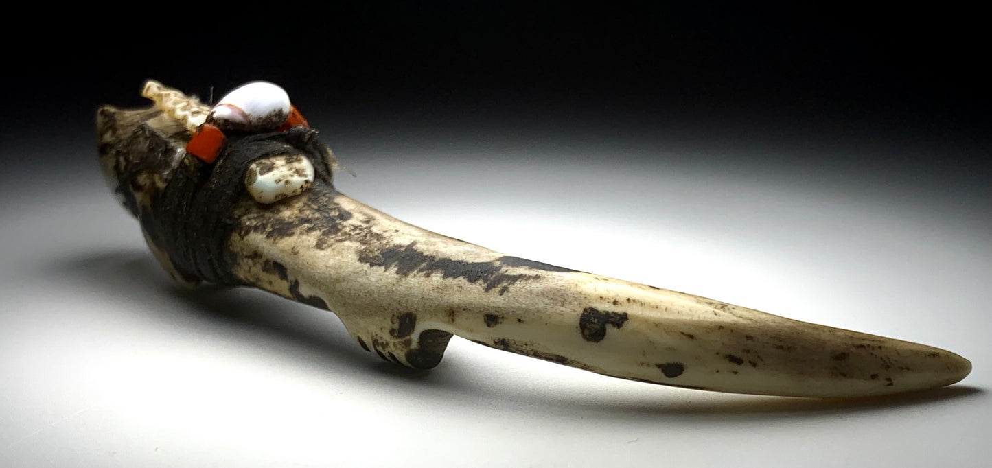 Mid Century Native Zuni Carved Deer Antler Wolf Fetish By Teddy Weahkee (d.)