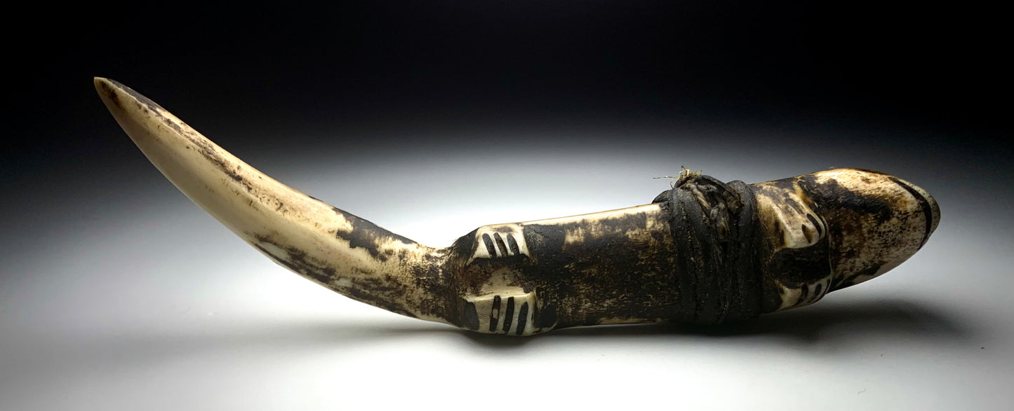 Mid Century Native Zuni Carved Deer Antler Wolf Fetish By Teddy Weahkee (d.)