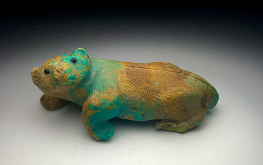 Native Zuni Carved Turquoise Badger Fetish By Travis Lasiloo (d.)