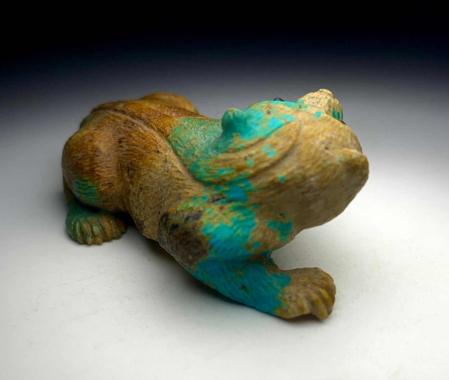 Native Zuni Carved Turquoise Badger Fetish By Travis Lasiloo (d.)