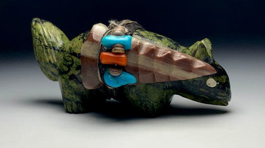 1970s Native Zuni Carved Serpentine Wolf Fetish By Edna Leki (d.)