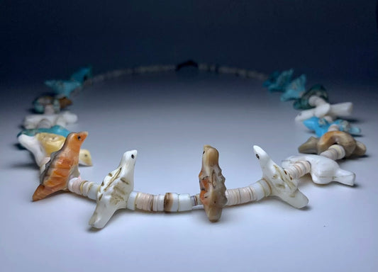 1940s Native Zuni Carved Multi Stone Bird Fetish Necklace By Leekya Deyuse (d.)