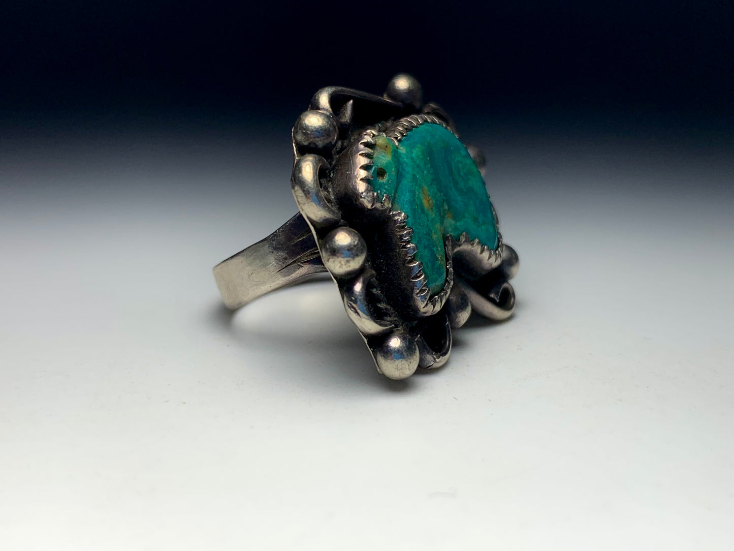 Finest Native Zuni Sterling Silver Turquoise Bear Fetish Ring By Leekya Deyuse (d.)