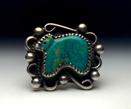 Finest Native Zuni Sterling Silver Turquoise Bear Fetish Ring By Leekya Deyuse (d.)