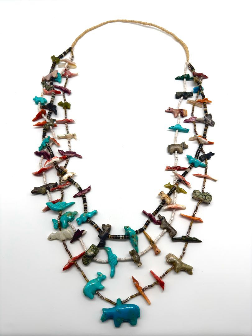 1970s Native Zuni Carved Multistone Fetish Necklace By Albenita (d.) & Brian Yunie