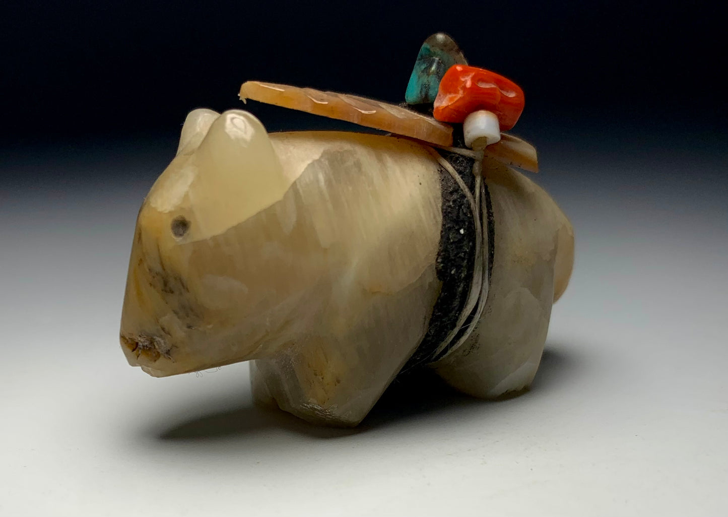 1970s Native Zuni Carved Honey Travertine Bear Fetish By Edna Leki (d.)