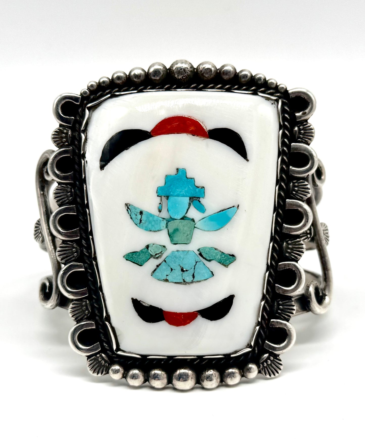 Finest Large Native Zuni Sterling Silver Inlay Knifewing Cuff/Bracelet By Dan Simplicio (d.) & David Tsikewa (d.)