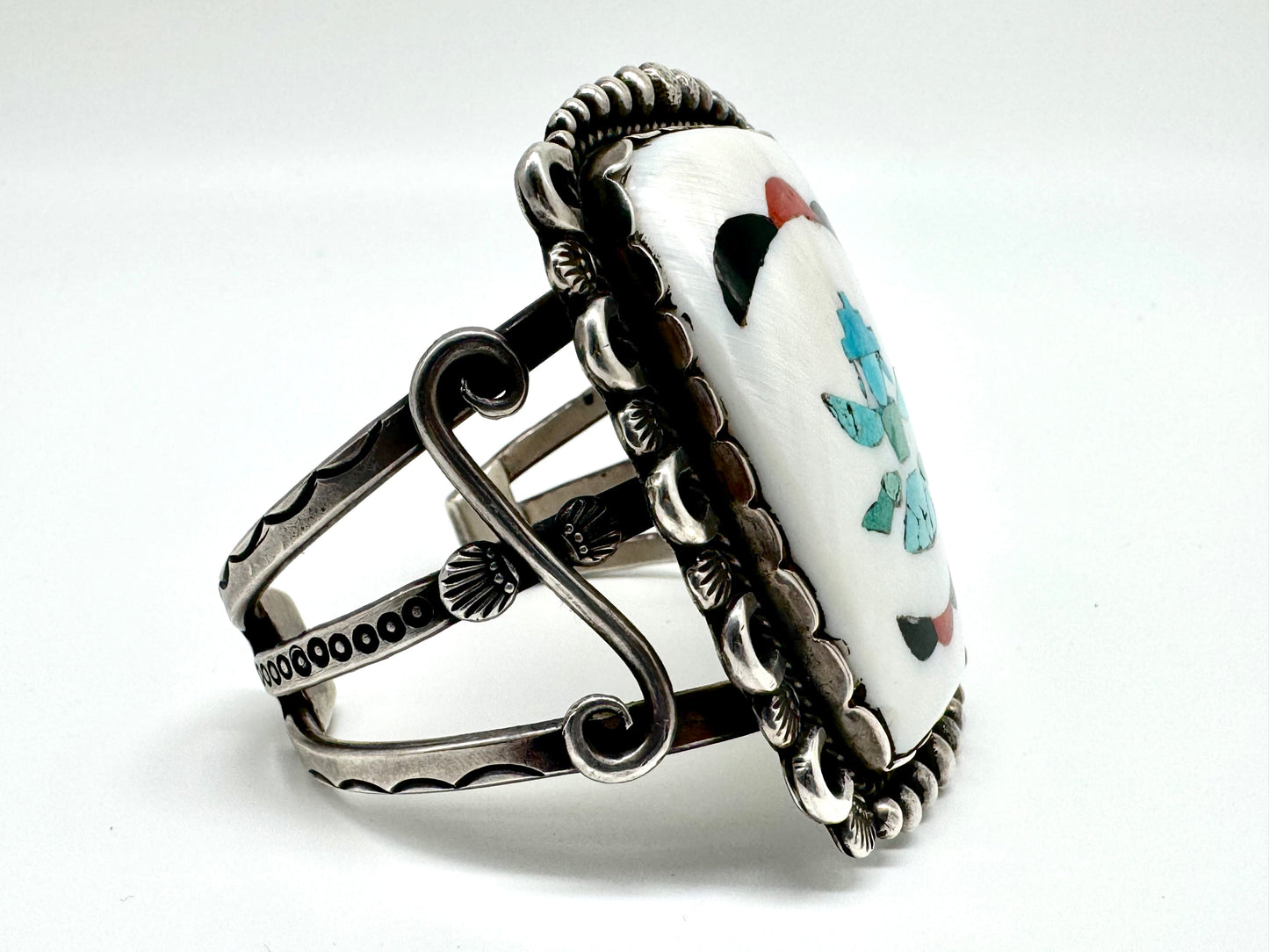 Finest Large Native Zuni Sterling Silver Inlay Knifewing Cuff/Bracelet By Dan Simplicio (d.) & David Tsikewa (d.)