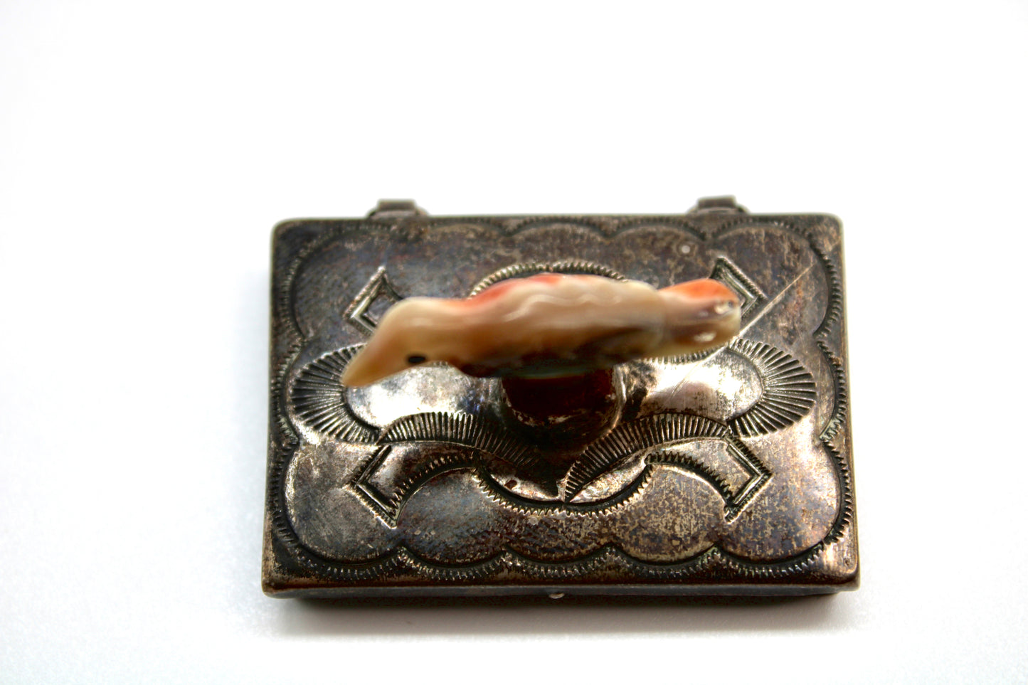 Finest Mid Century Native Zuni Sterling Silver Abalone Shell Bird Fetish Box By Leekya Deyuse (d.)