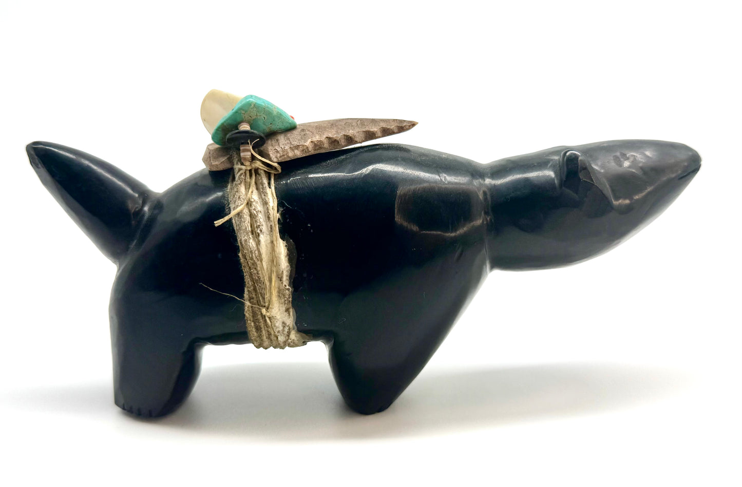 Large Mid Century Native Zuni Carved Jet Bear Fetish By Teddy Weahkee (d.)