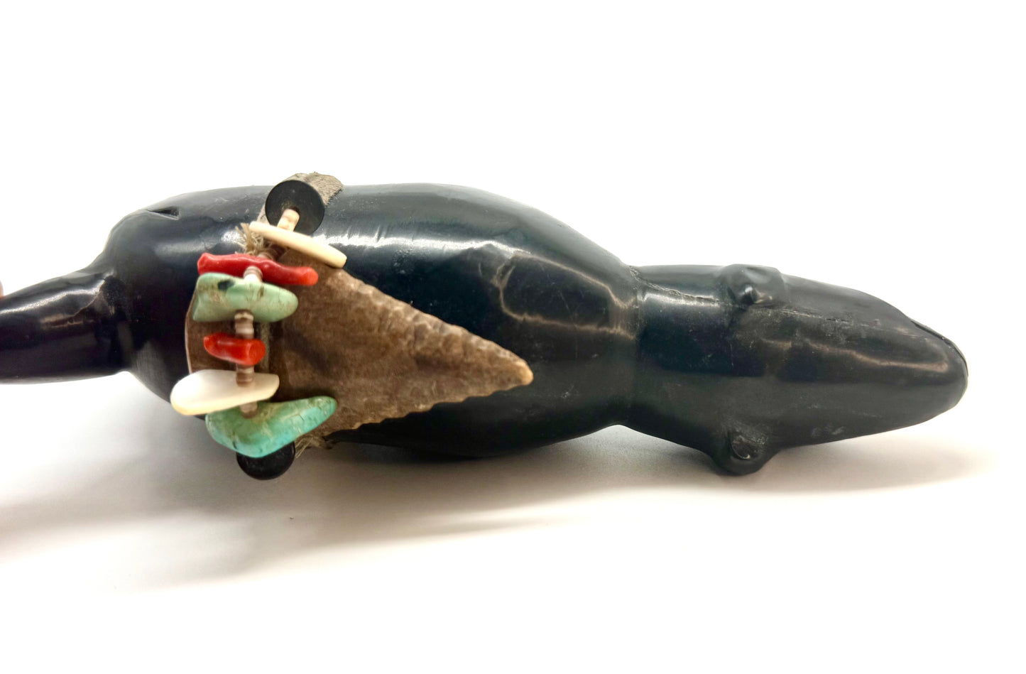 Large Mid Century Native Zuni Carved Jet Bear Fetish By Teddy Weahkee (d.)