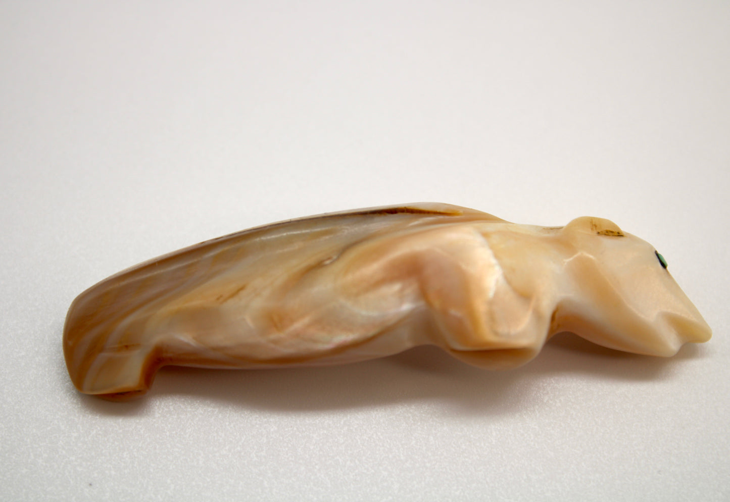 Finest Mid Century Native Zuni Carved Mother of Pearl Mountain Lion Fetish By Leekya Deyuse (d.)