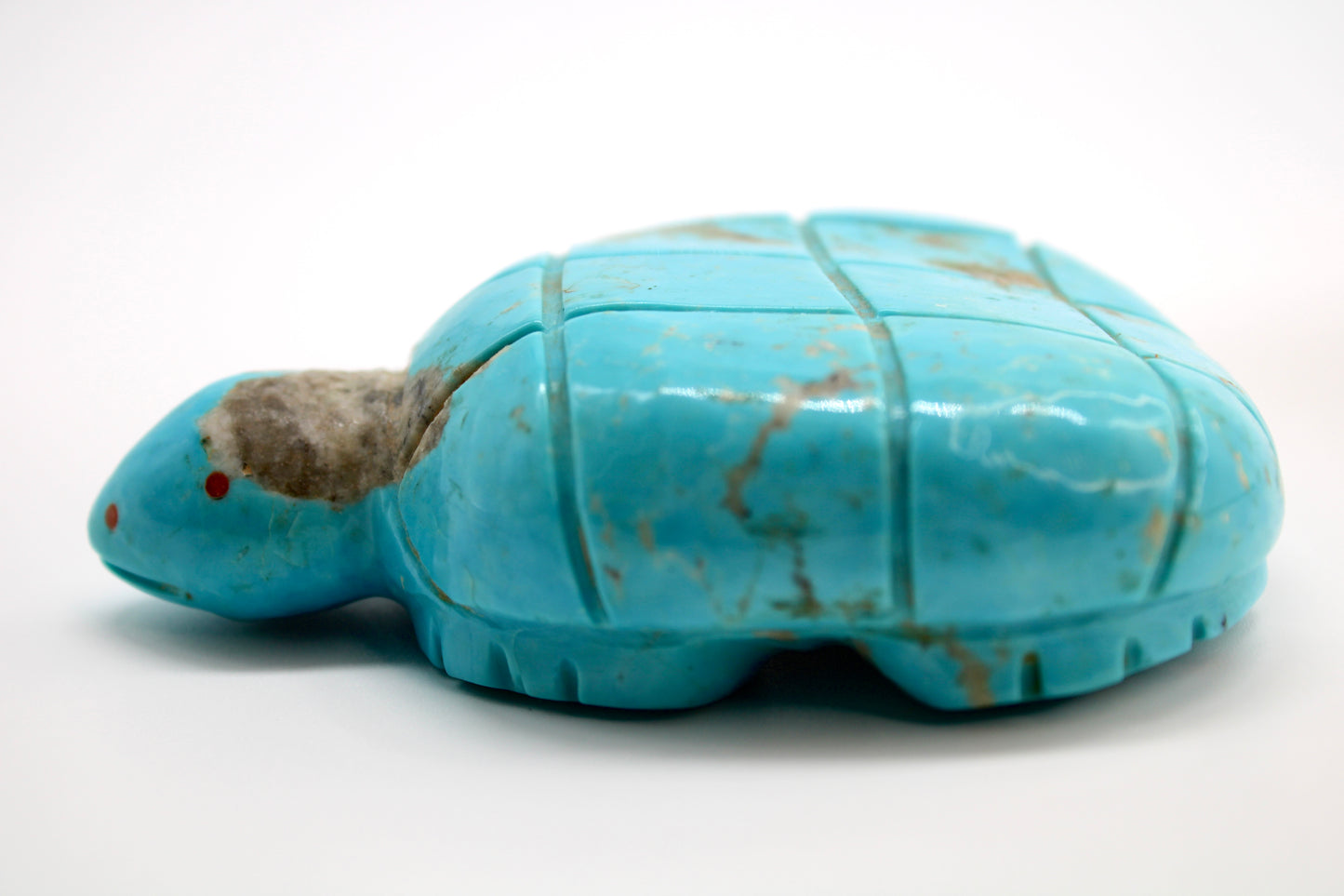 1970s Native Zuni Carved Cripple Creek Turquoise Turtle Fetish Pete & Dinah Gasper