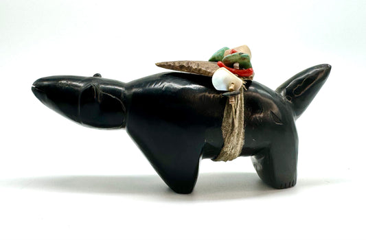 Large Mid Century Native Zuni Carved Jet Bear Fetish By Teddy Weahkee (d.)