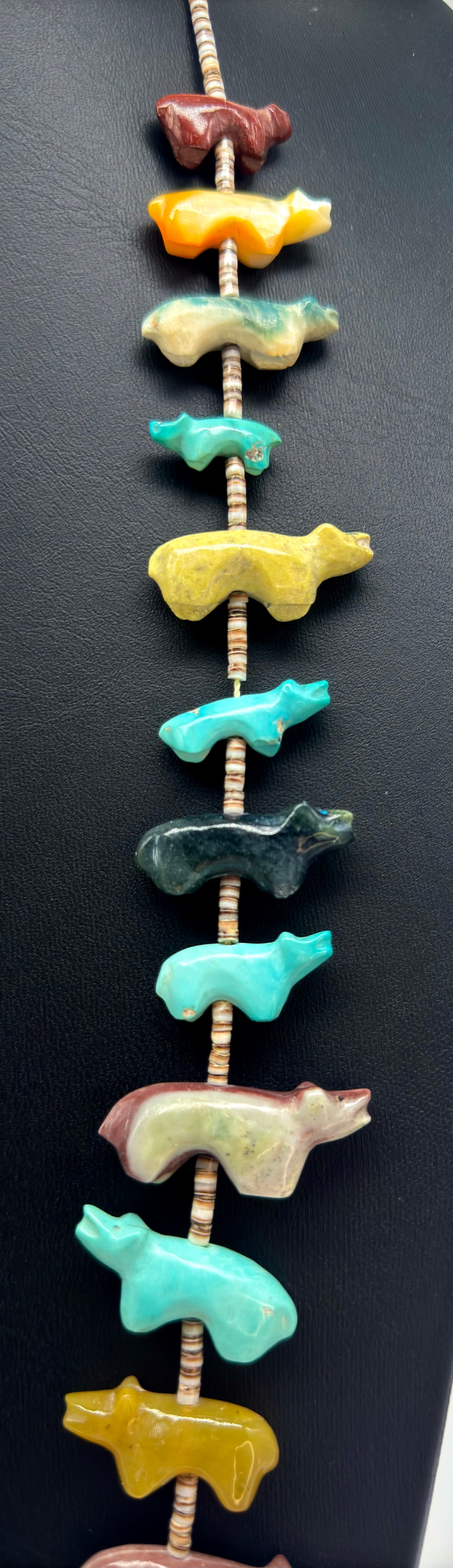 1970s Native Zuni Carved Muti Stone Bear Fetish Necklace By Alice Leekya Homer (d.)