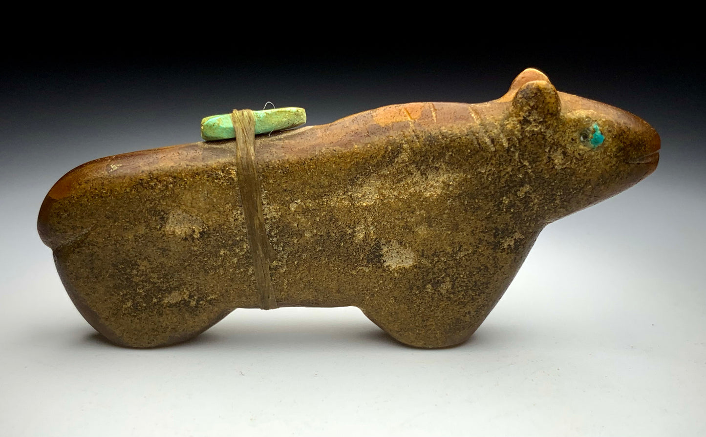 Mid Century Native Zuni Carved Honey Travertine Bear Fetish By Leo Poblano (d.)