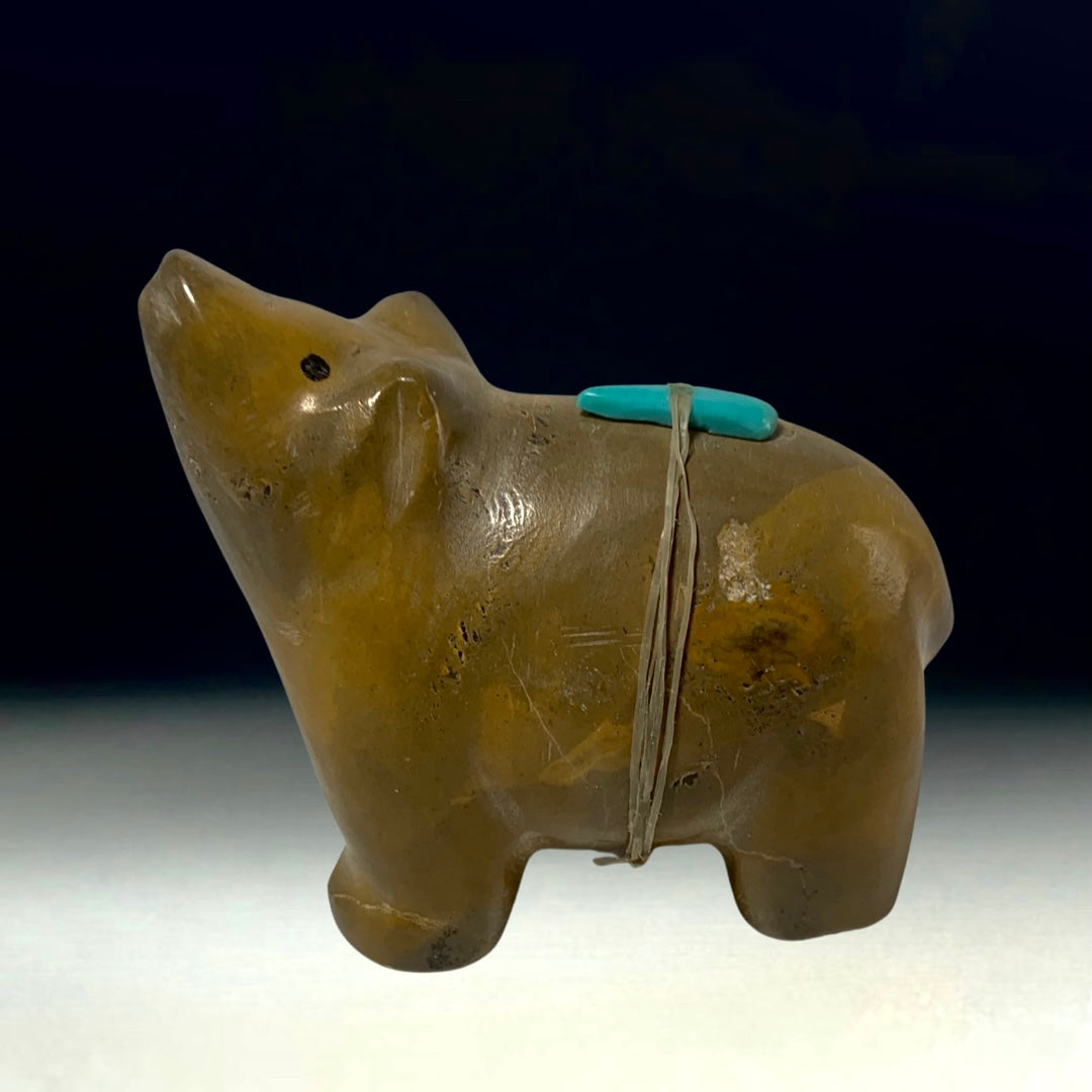 1970s Native Zuni Carved Travertine Bear Fetish By Sarah Leekya (d.)