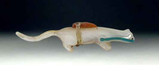 1970s Native Zuni Carved Shell Mountain Lion Fetish By Stewart Quandelacy (d.)