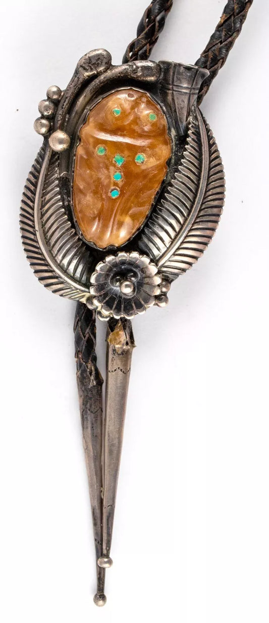 1970s Native Zuni / Kewa Sterling Silver Frog Fetish Bolo By Rosalia Quam (d.) & Sam Lovato