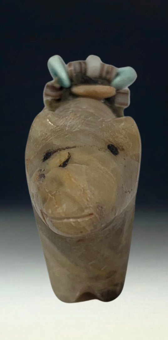 Mid Century Native Zuni Carved Stone Bear Fetish By Teddy Weahkee (d.)