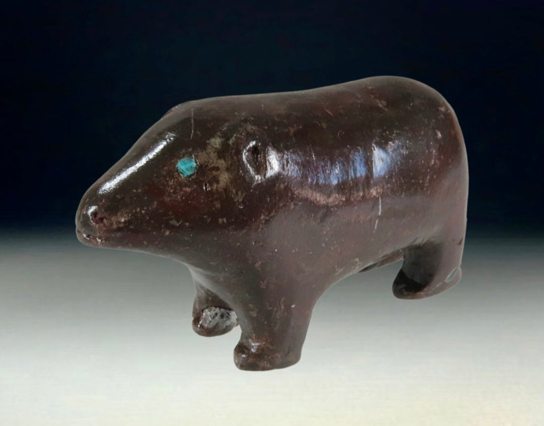 Mid Century Native Zuni Carved Stone Bear Fetish By Leo Poblano (d.)