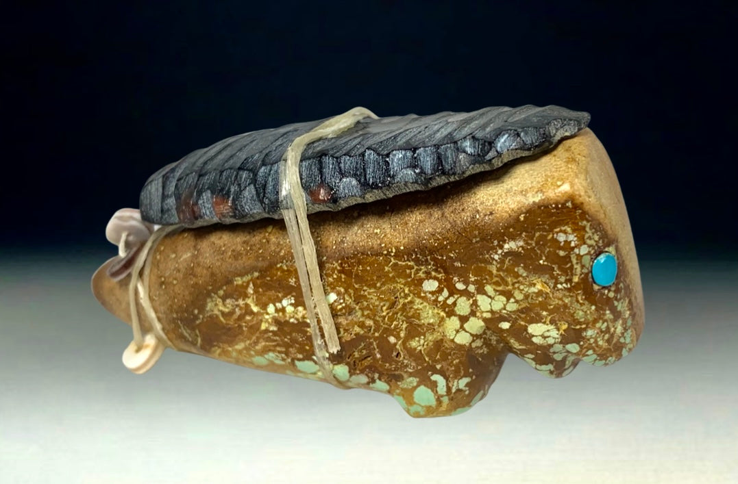 Rare Native Zuni Carved Royston Turquoise Fetish By Lorandina Sheche