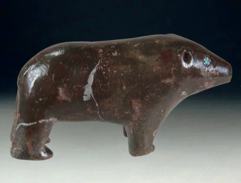 Mid Century Native Zuni Carved Stone Bear Fetish By Leo Poblano (d.)