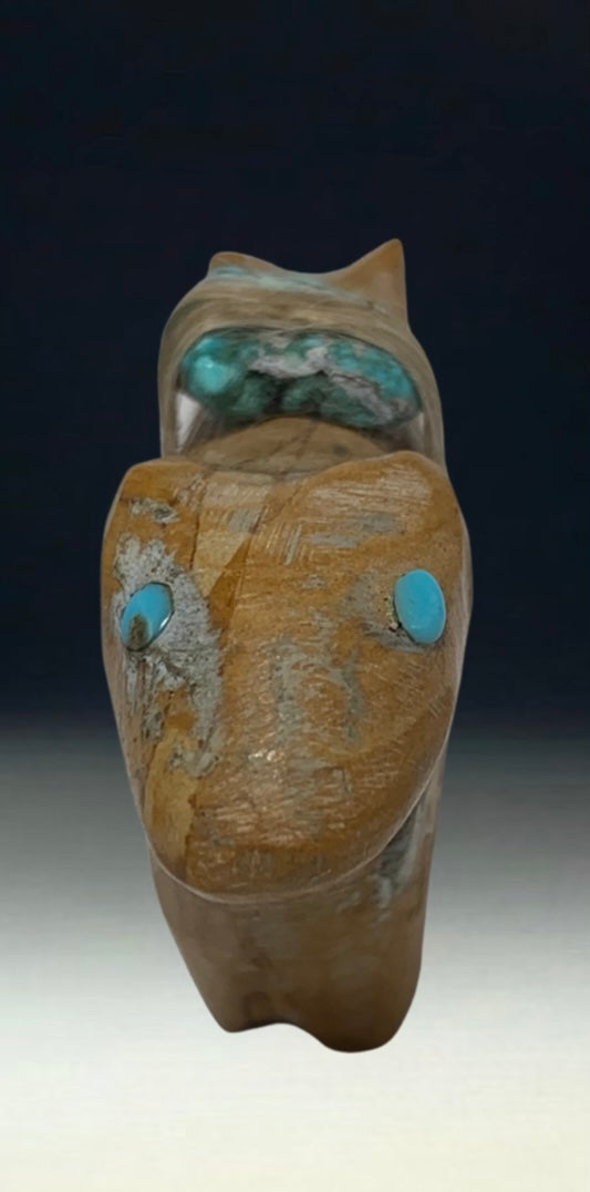 Native Zuni Carved Travertine Double Headed Bear Fetish By Jimmie Etsate